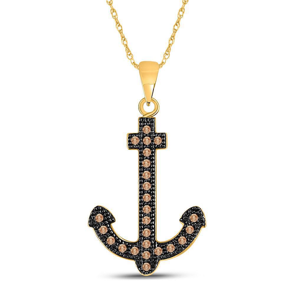 0.20 ctw Brown Diamond Anchor Nautical Pendant Charm 10k Yellow Gold
