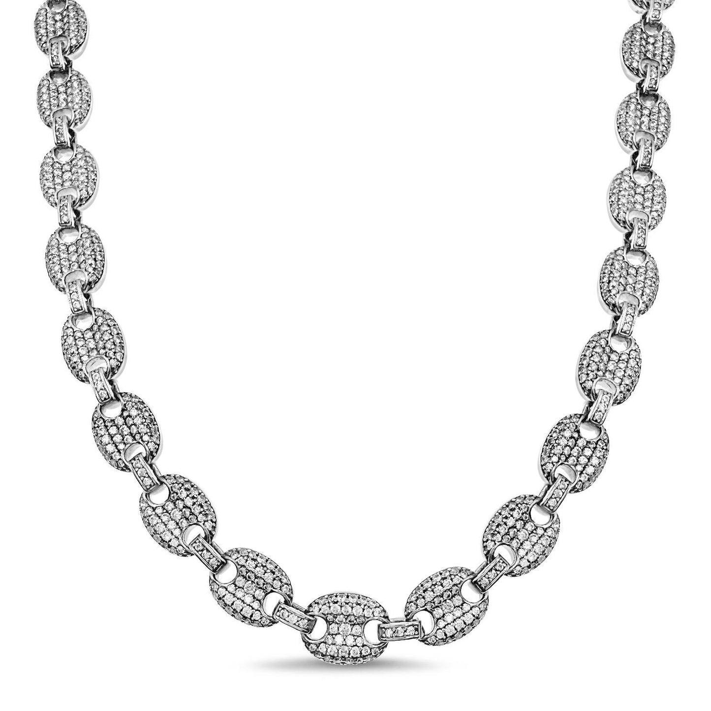Puff Mariner Anchor Iced Out Link Chain CZ Necklace Solid 925 Sterling Silver