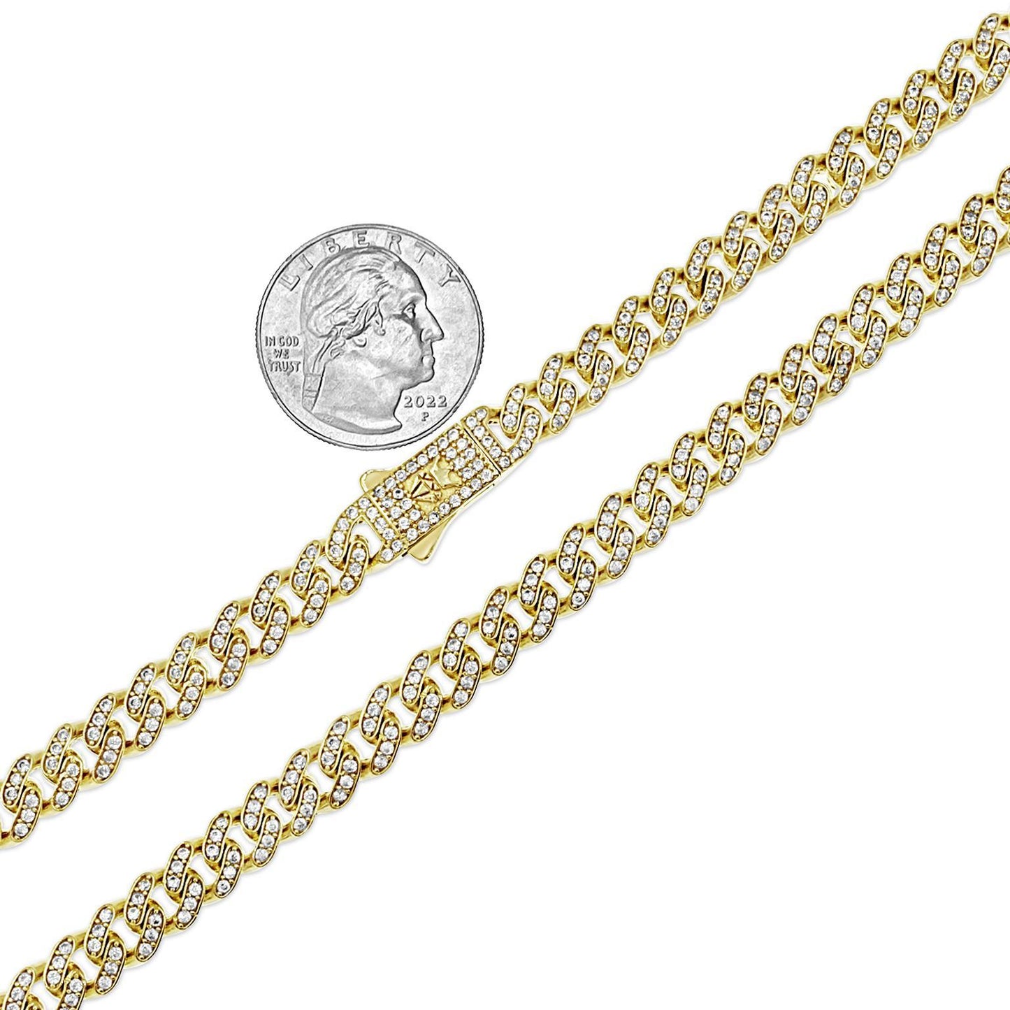 14k Yellow Gold Miami Cuban Monaco Link Chain Necklace 7mm Iced Out