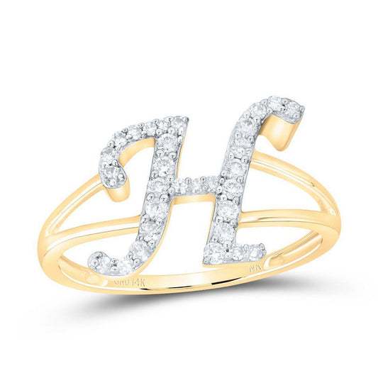 0.25ctw Diamond Initial Letter H Ring 14k Yellow Gold Split Shank Womens Jewelry