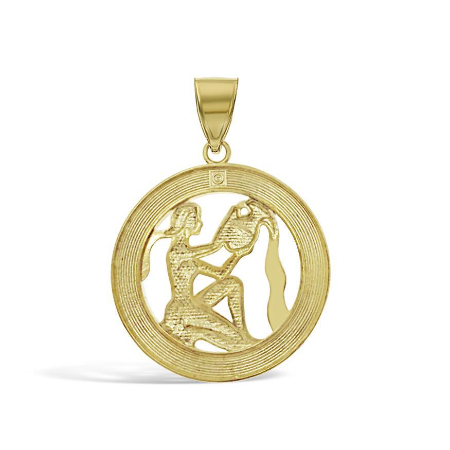 10k Yellow Gold Aquarius Pendant Zodiac Star Sign Charm 1.1 inch
