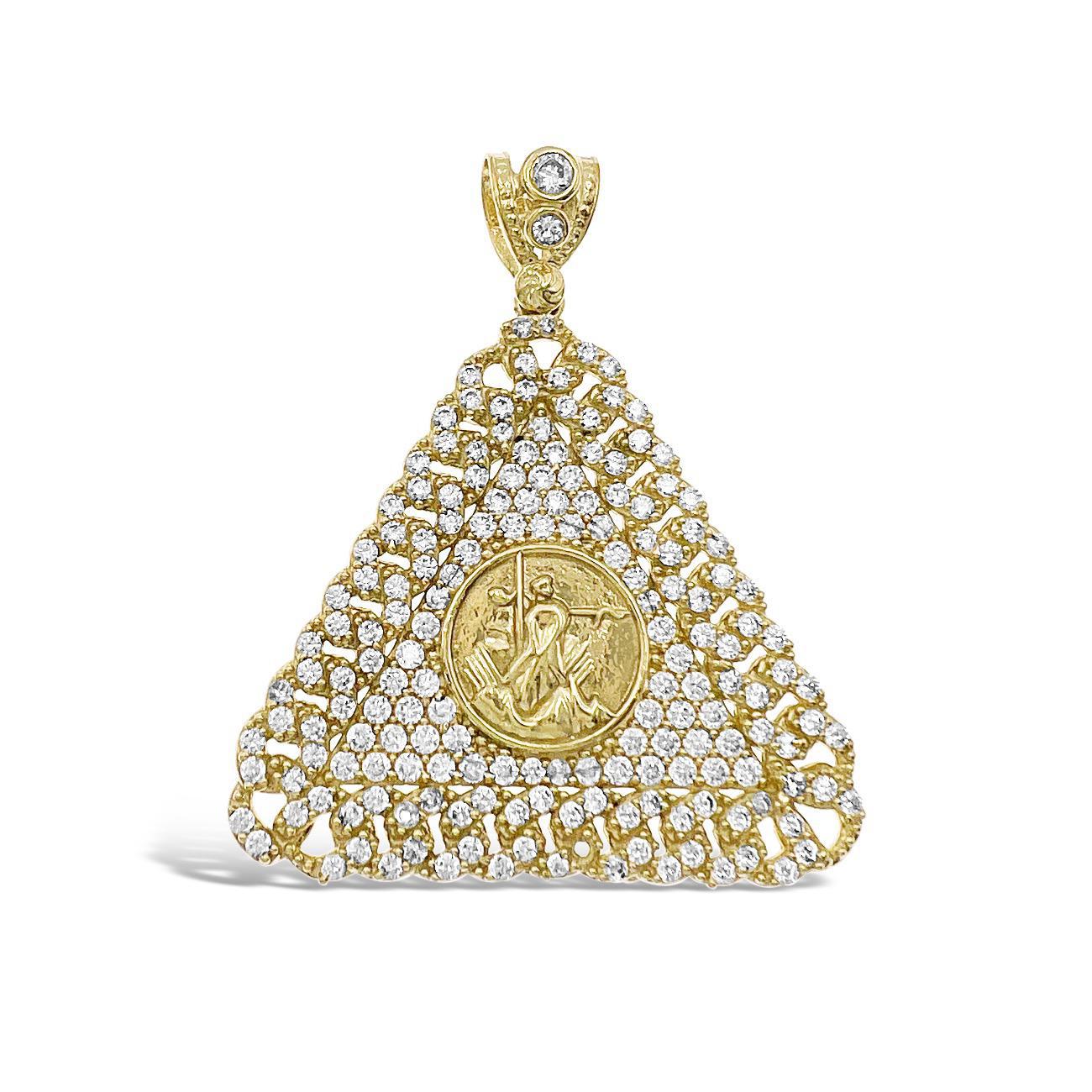 Lady Liberty Coin Pendant Triangle 10k Yellow Gold 1.8 inch