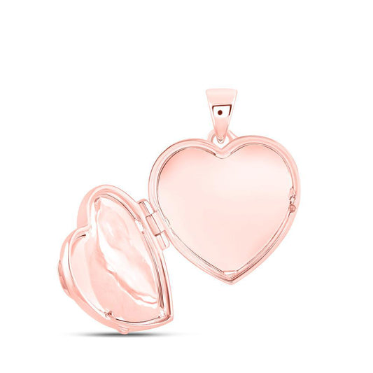 Chocolate Diamond Heart Locket Double Picture Photo Pendant 10k Rose Gold Memory