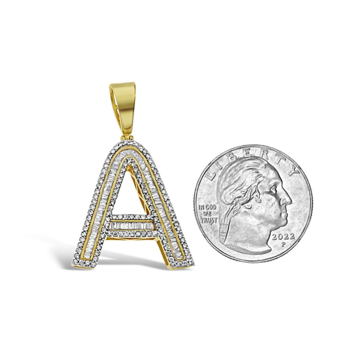 1.50 Cttw Baguette Round Diamond A Initial Letter Pendant 10k Yellow Gold