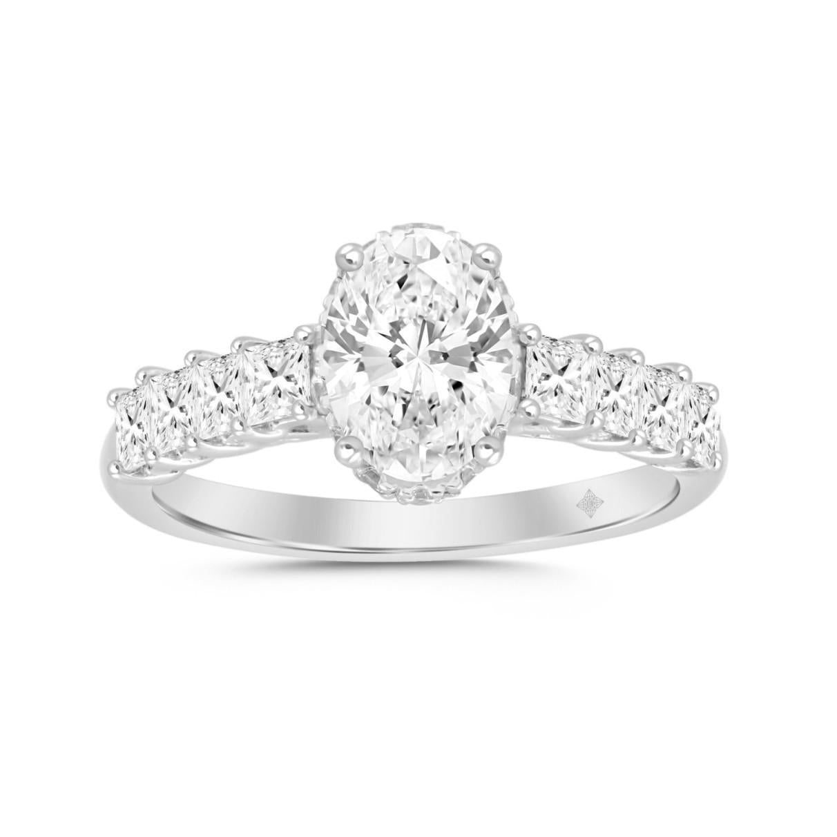 2.5 cttw Lab Grown Princess Oval Round Diamond Engagement Ring 14k White Gold