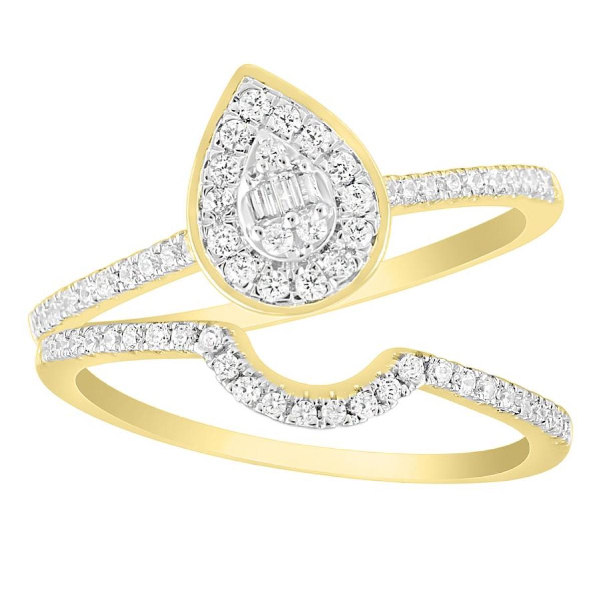 0.33cttw Baguette Diamond Pear Shape Engagement Wedding Ring Set 10k Yellow Gold