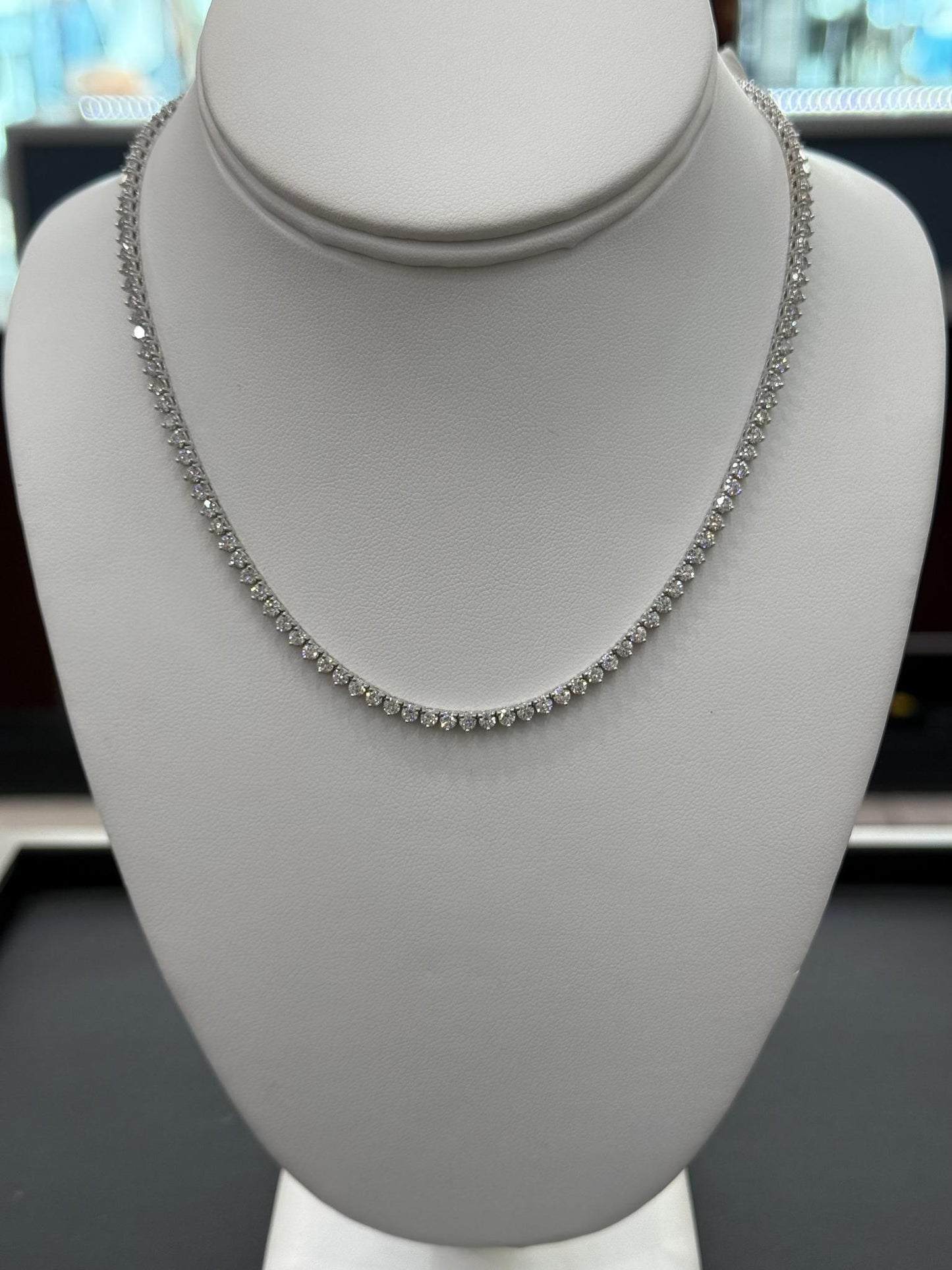 11.00 cttw Lab Grown Round Diamond IGI Certified Tennis Necklace 14k White Gold