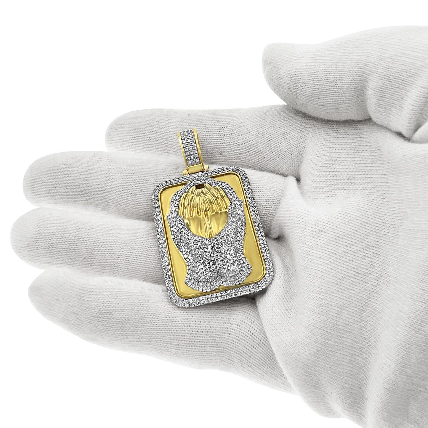 1.50 Cttw Round Diamond Praying Hands Allah Muslim Pendant Charm 14k Yellow Gold