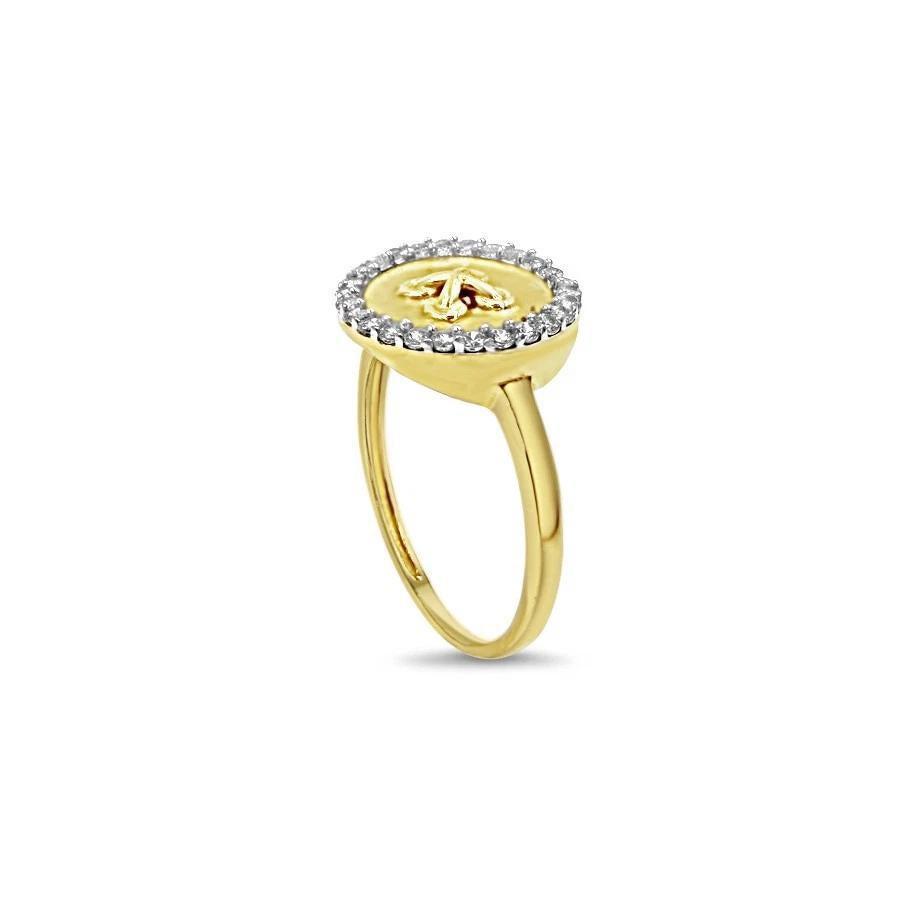 14K Yellow Gold Button Ring CZ Womens Jewelry