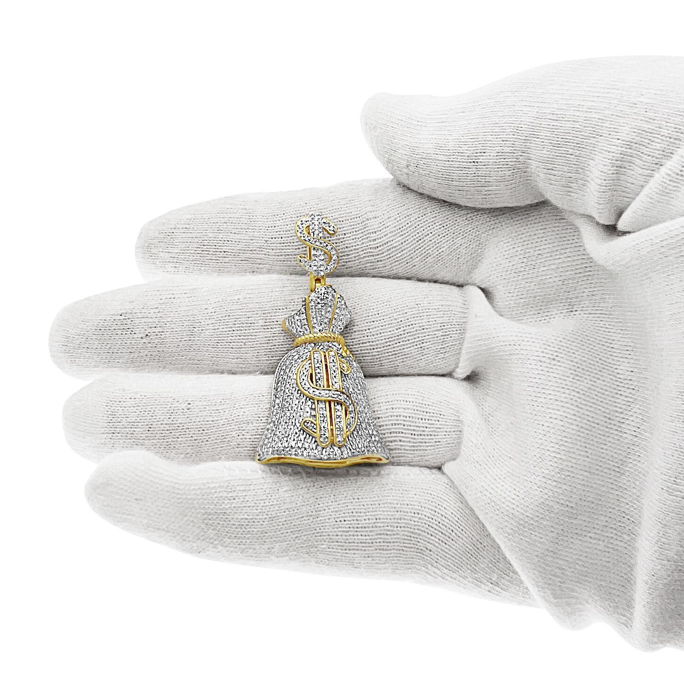 0.75 Cttw Diamond Money Bag Dollar Sign Mens Charm Pendant 10k Yellow Gold