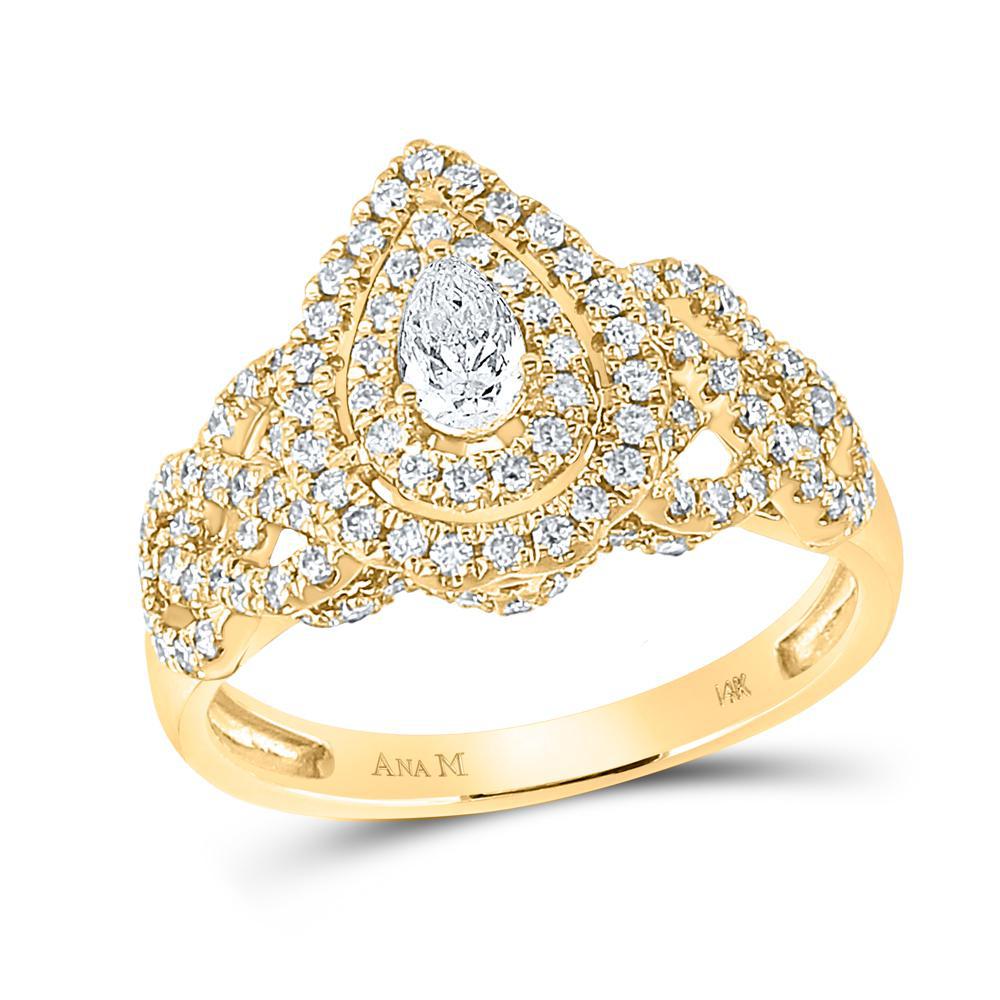 1 Cttw Pear Round Diamond Double Halo Engagement Ring 14K Yellow Gold