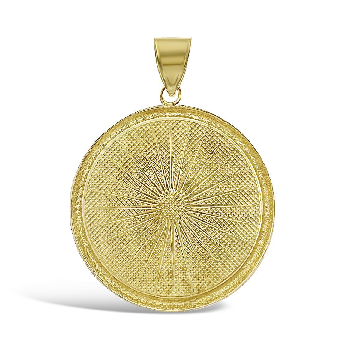 Virgin Mary Round Pendant 10k Two Tone Gold Lady Guadalupe Charm 1.8 inch