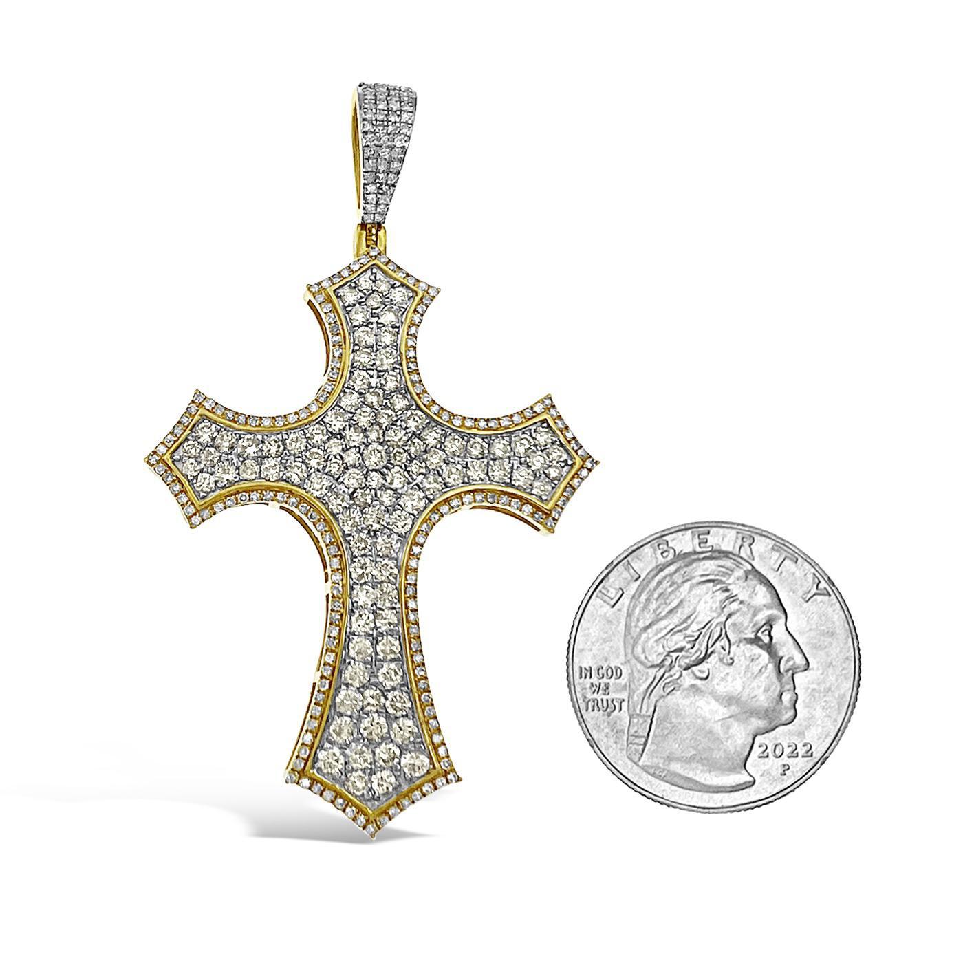14kt Yellow Gold 3.00 Cttw Diamond Cross Pendant Mens Charm