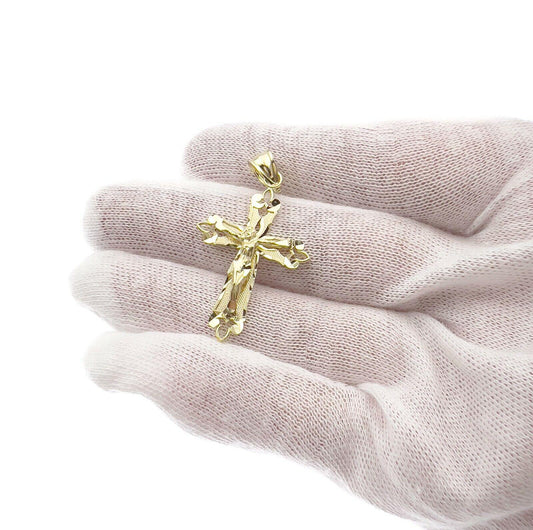 Cross Jesus Crucifix Pendant 10k Yellow Gold Charm Diamond Cut 1.6 inch