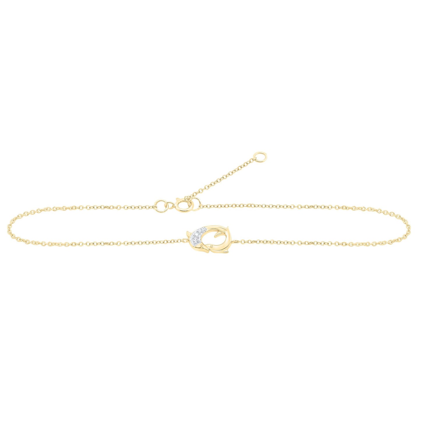 Diamond Two Dolphin Anklet Bracelet 10k Yellow Gold 9"