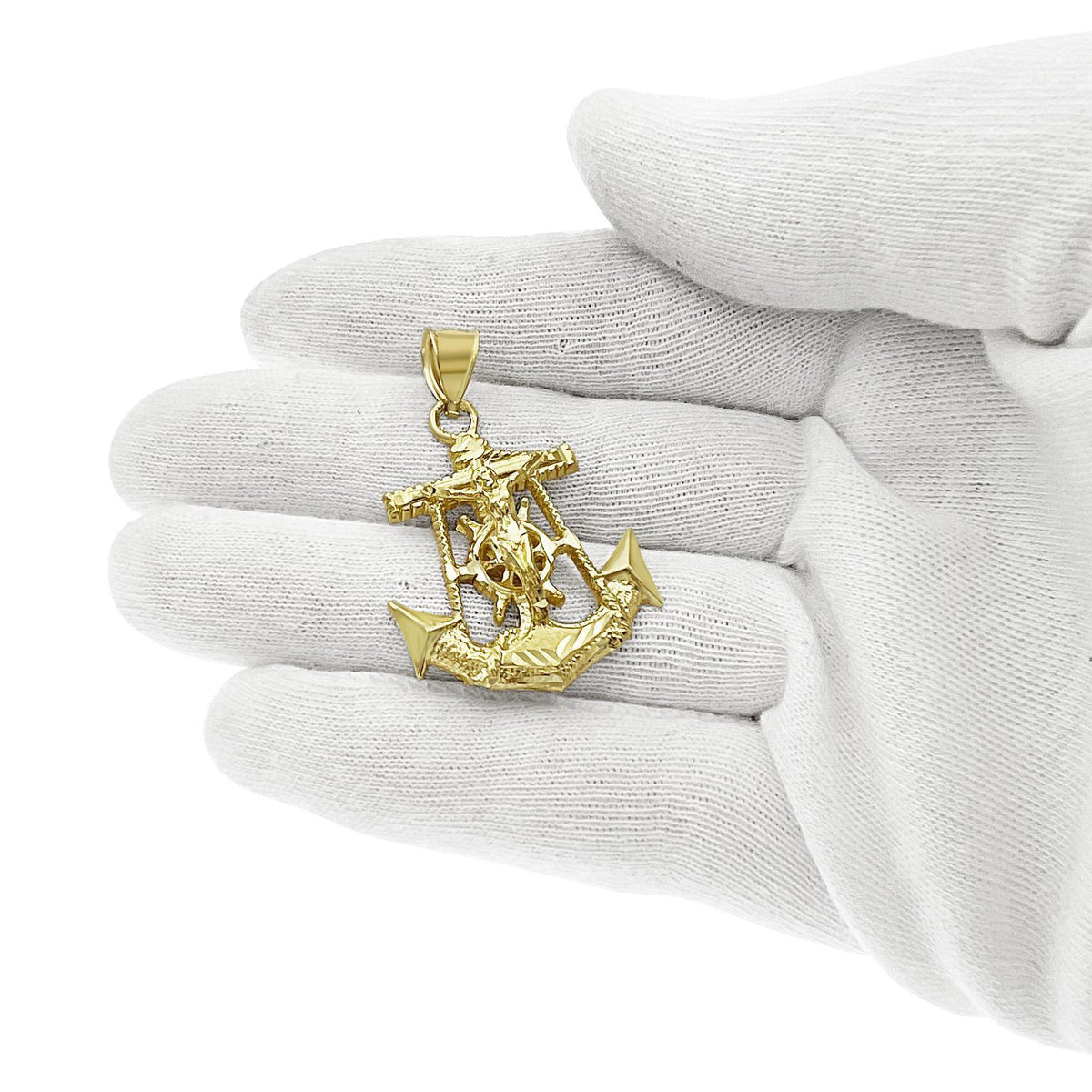 10K Yellow Gold Anchor Jesus Crucifix Pendant