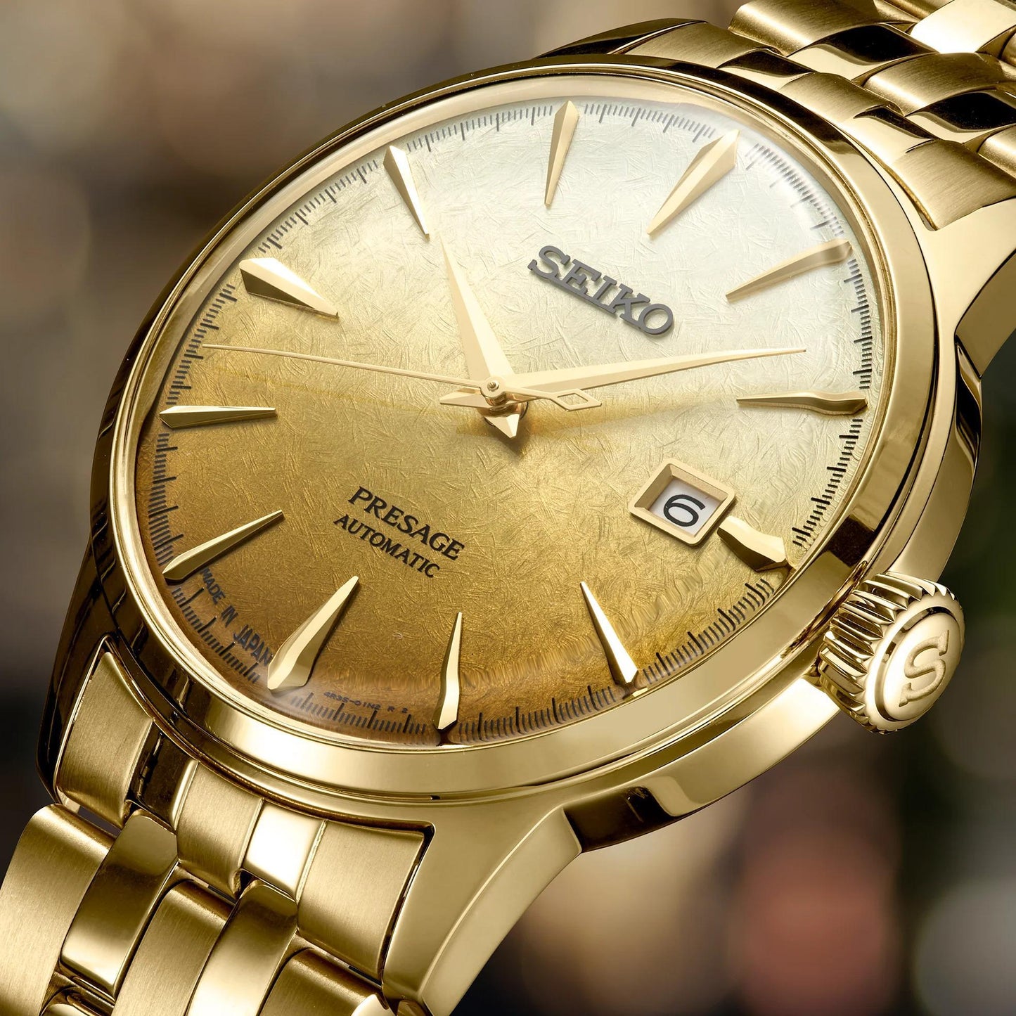 Seiko Presage Cocktail Gold Tone Mens Automatic Watch SRPK46