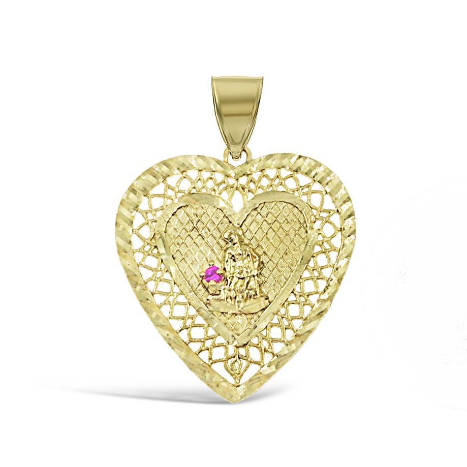 Sant Lazarus Pendant Charm 10k Yellow Gold Simulated Ruby 1.6 inch