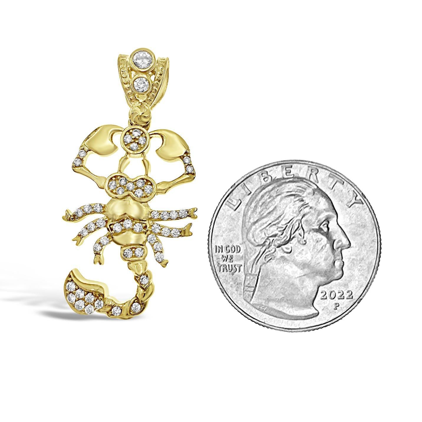 Scorpio Pendant Zodiac Star Sign Charm 10k Yellow Gold CZ 1.5 inch