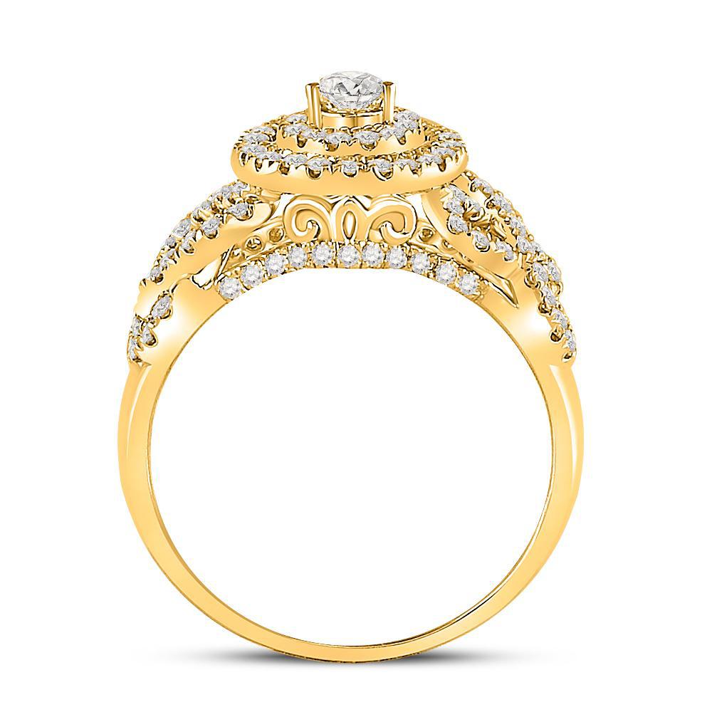 1 Cttw Pear Round Diamond Double Halo Engagement Ring 14K Yellow Gold