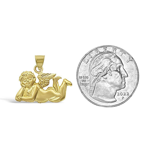 Baby Angel Pendant 10k Yellow Gold Charm 0.7"