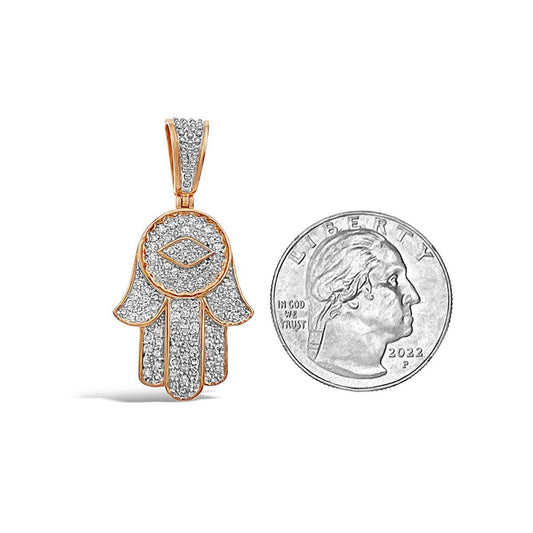 0.75ctw Diamond 10K Rose Gold Hamsa Hand Evil Eye Pendant Protection