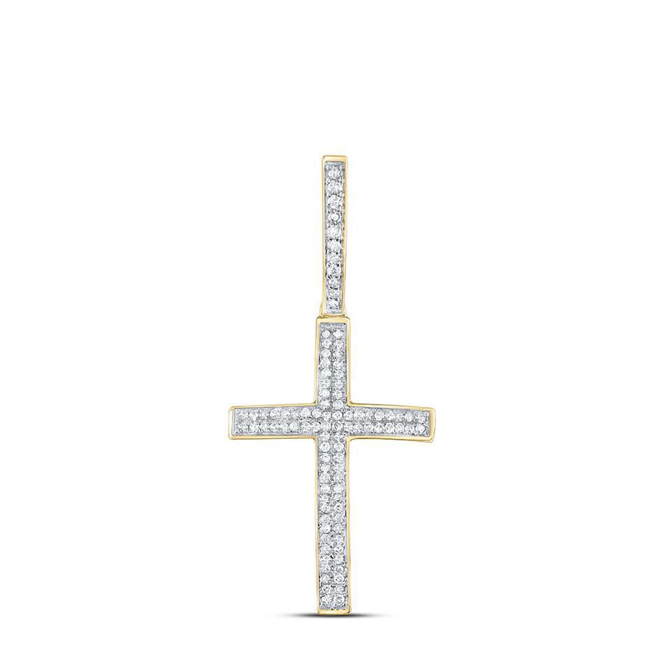 0.29ctw Round Diamond Cross Charm Pendant 10k Yellow Gold