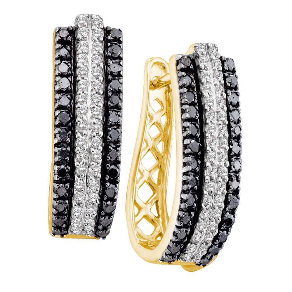 1 Cttw Black White Diamond Triple Row Striped Hoop 14k Yellow Gold