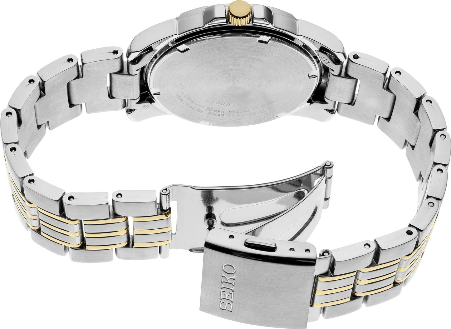 Seiko Essentials Quartz Two Tone Gray Dial Mens Watch SUR356