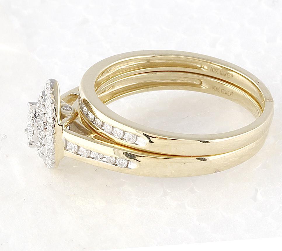 0.33 Cttw Diamond Pear Wedding Bridal Ring Band Set 10k Yellow Gold