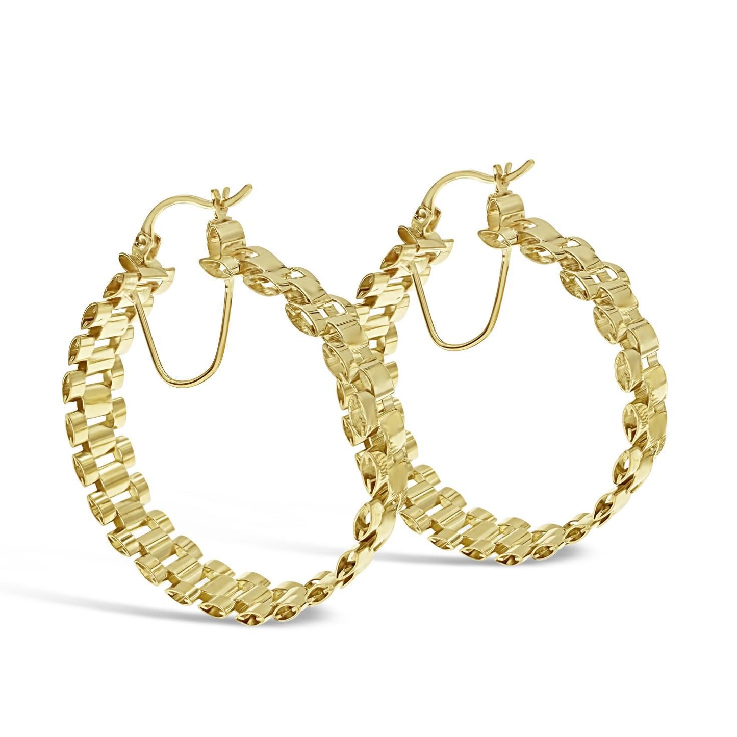 10K Yellow Gold Presidential Style Womens Hoop Earrings