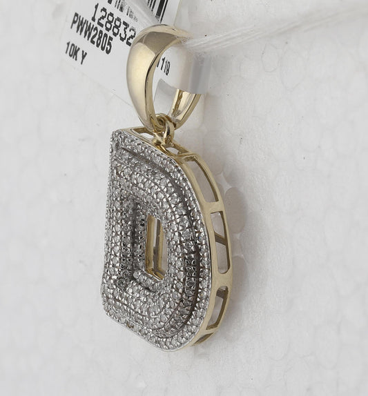 0.65 cttw Diamond Initial D Letter Mens Charm Pendant 10k Yellow Gold