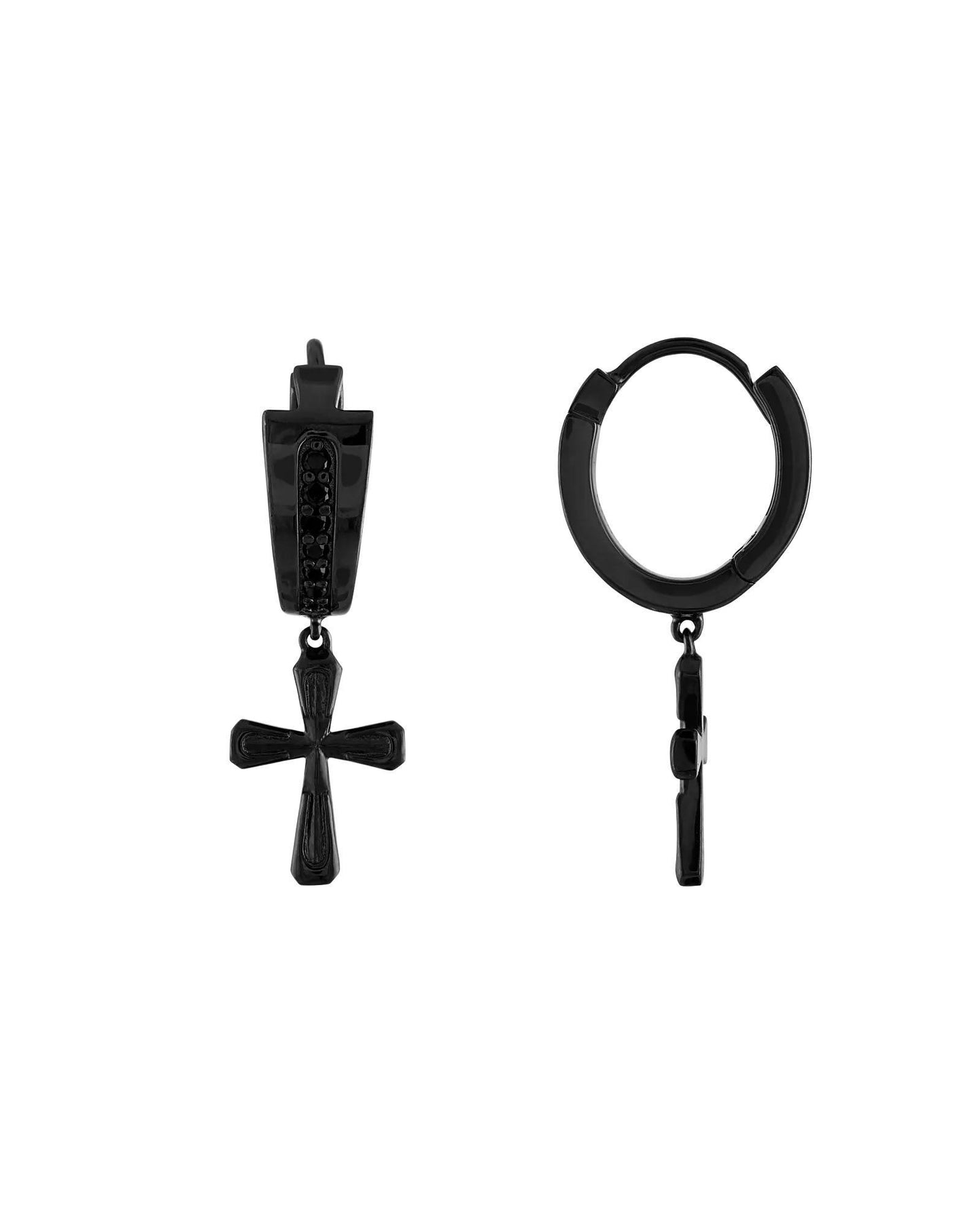 Bulova Icon Black Diamond Earrings Dangle Cross Hoop BVE1005-GMSAA