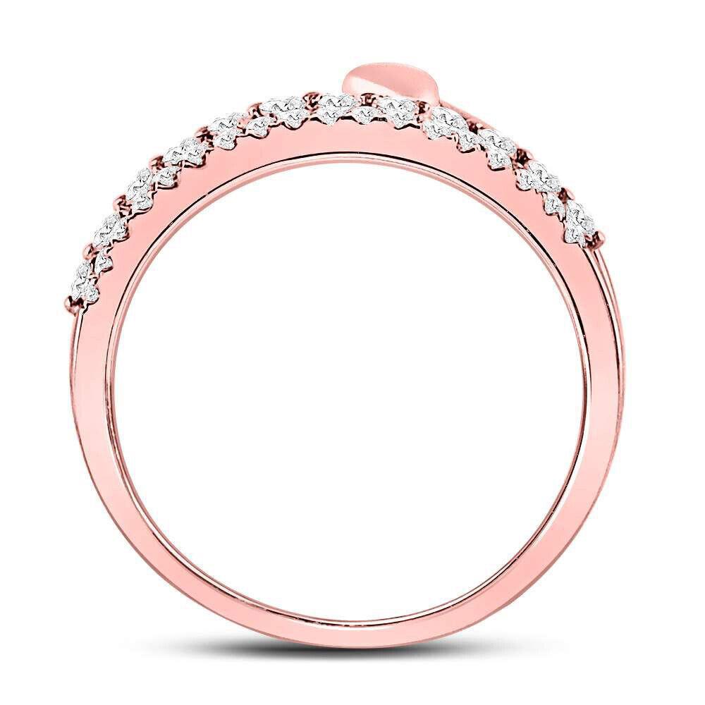 0.37Cttw Round Diamond Double Row Stackable Heart Womens Ring Band 14k Rose Gold