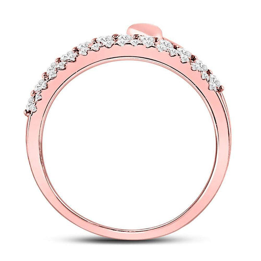 0.37Cttw Round Diamond Double Row Stackable Heart Womens Ring Band 14k Rose Gold