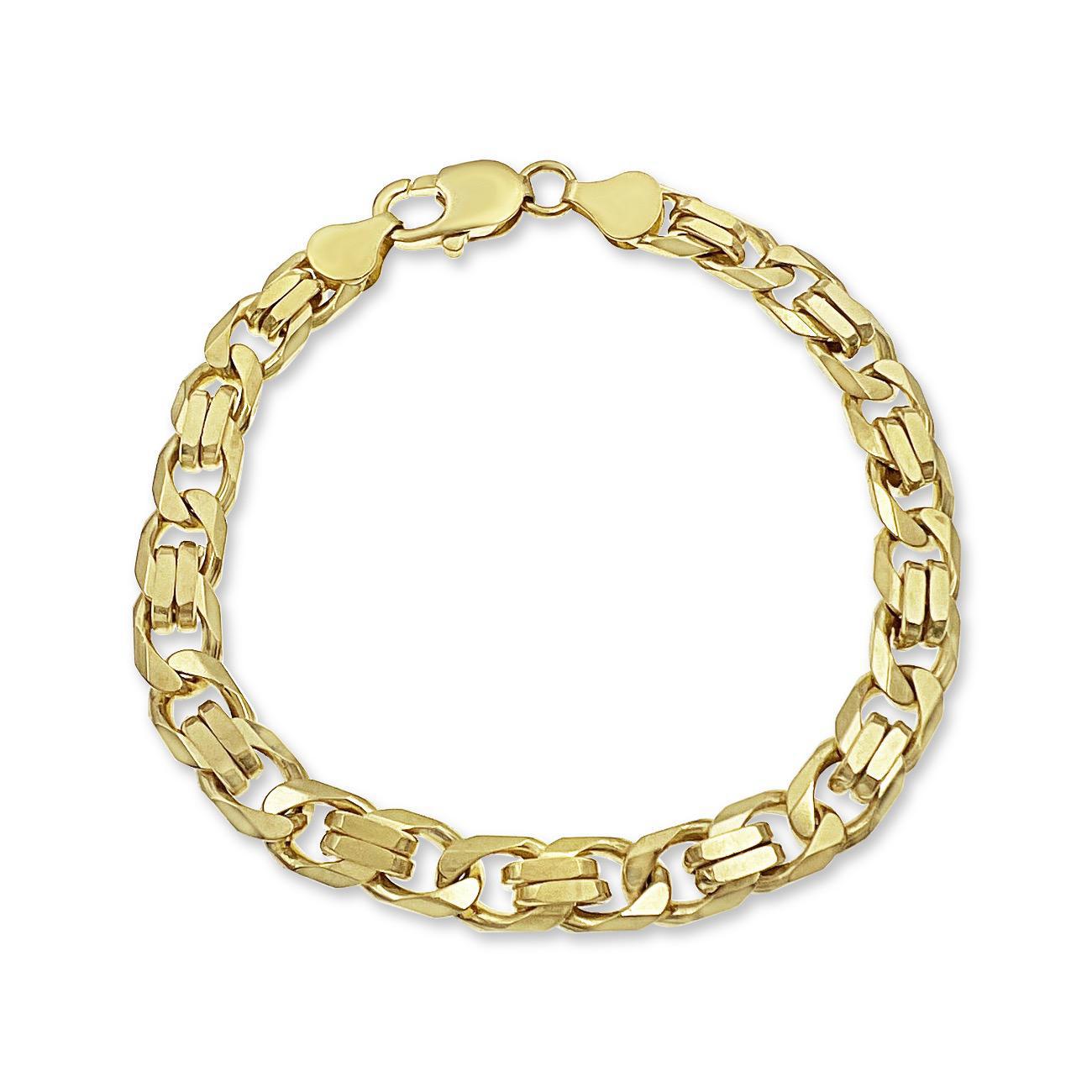 10k Yellow Gold Pave Cuban Curb Link Chain Mens Bracelet