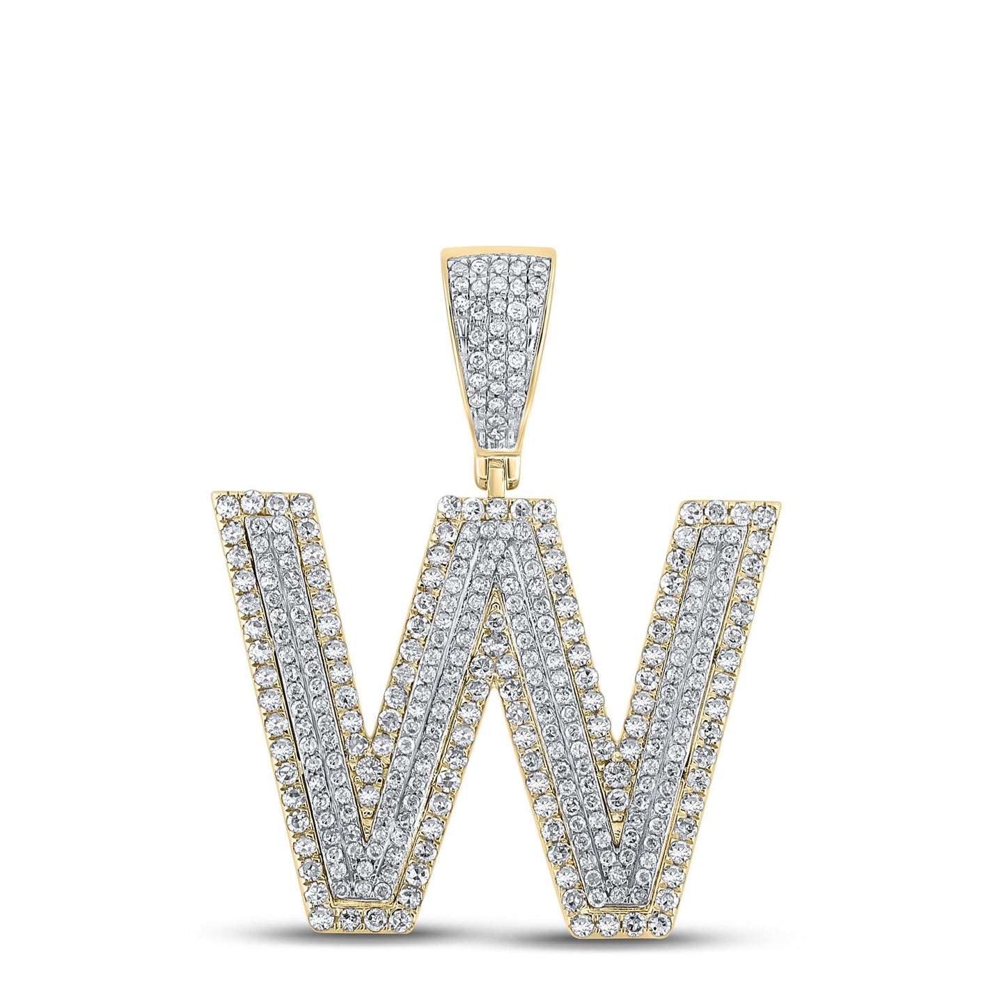1.31cttw Round Diamond W Initial Letter Charm Pendant 10k Two Tone Gold 1.4 inch