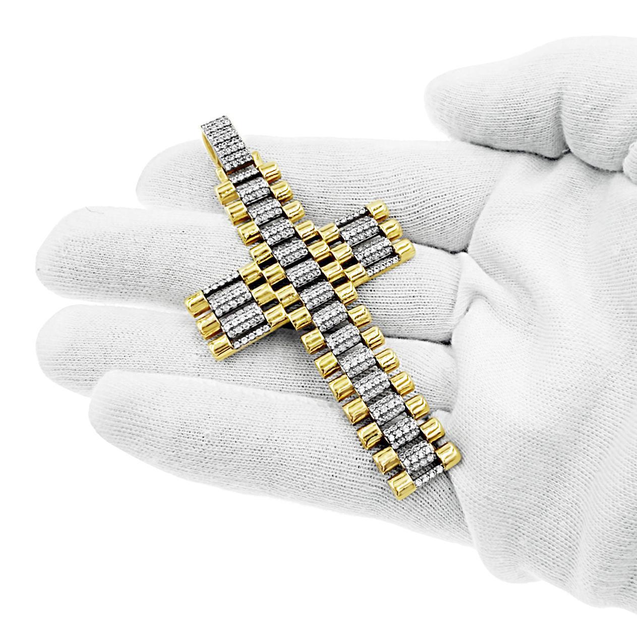 10K Yellow Gold Presidential Style Railroad Cross Pendant