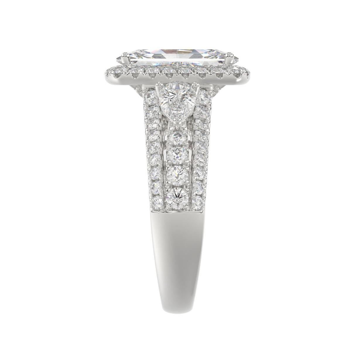 3.5 cttw Lab Grown Cushion Pear Diamond Pink Internal IGI 950 Platinum Ring