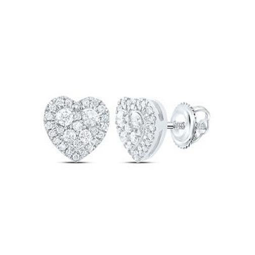 0.50 Cttw Roun Diamond Heart Stud Earrings 14k White Gold Screw Back