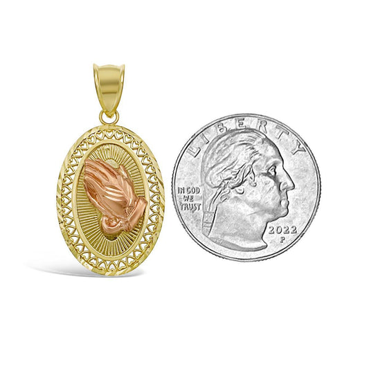 Praying Hands Oval Pendant 10k Gold