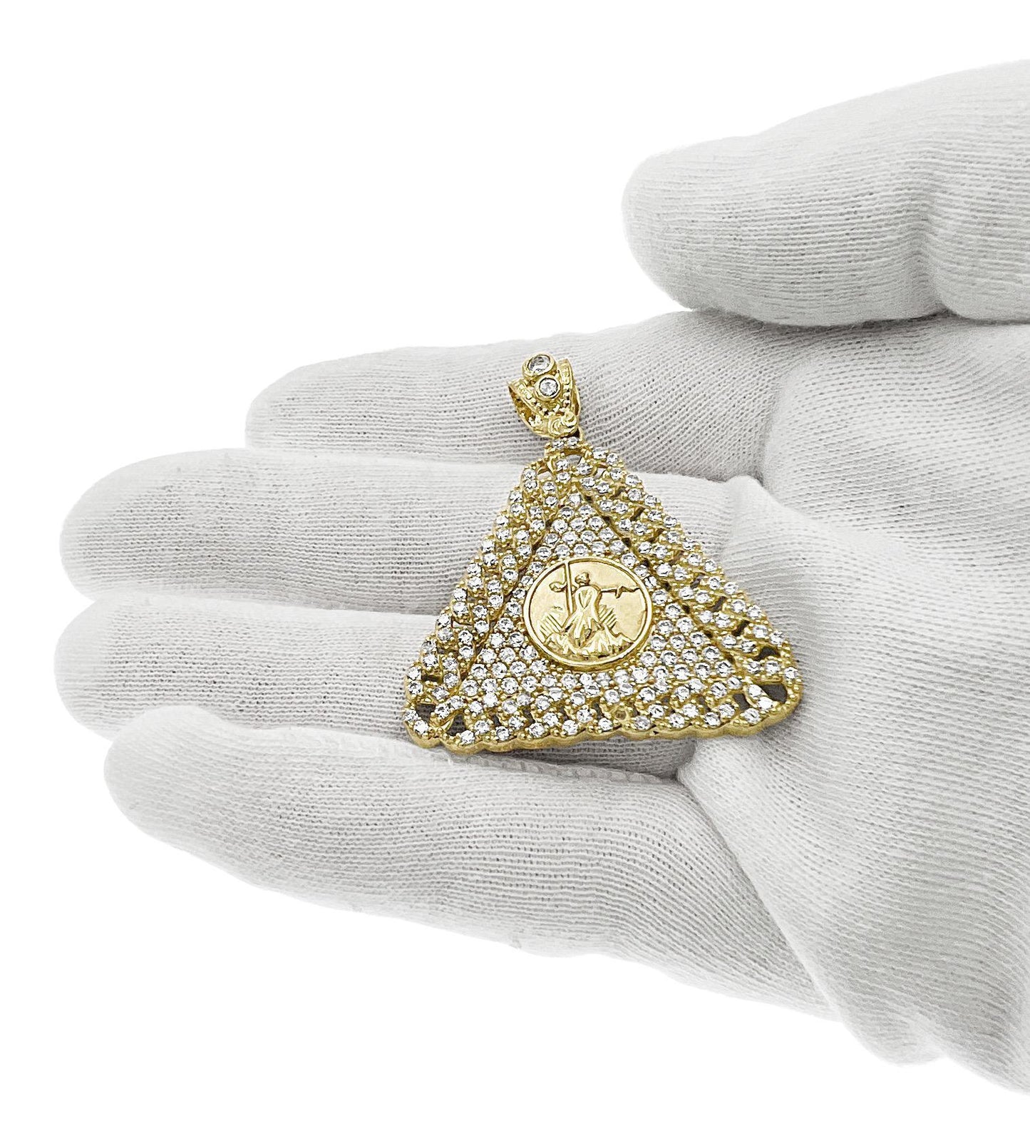 Lady Liberty Coin Pendant Triangle 10k Yellow Gold 1.8 inch