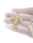 Jesus Crucifix Cross Pendant Mens Charm 10k Yellow Gold 2 inch