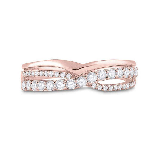 0.50 Cttw Round Diamond Crossover Womens Band Ring 10k Rose Gold