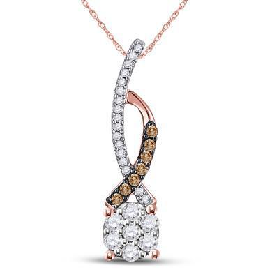 0.24ctw Chocolate & White Diamond Cluster Pendant 10k Rose Gold