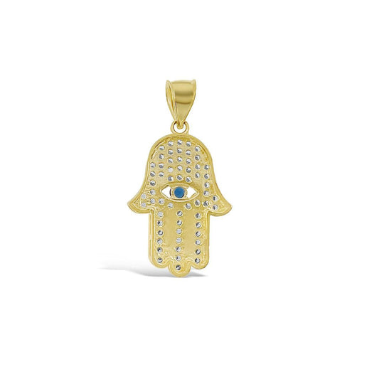 10K Yellow Gold Hamsa Evil Eye Protection Pendant