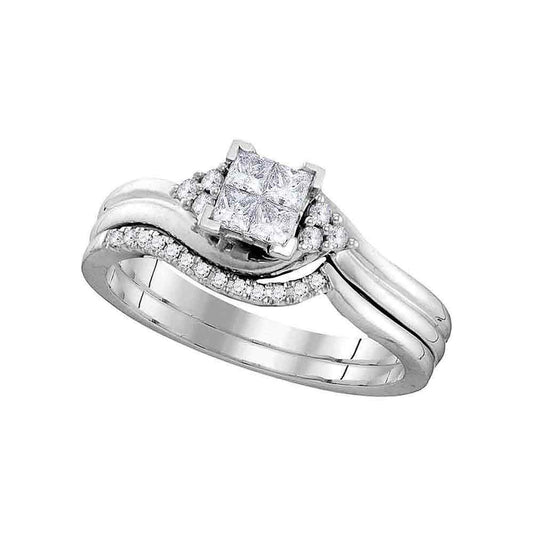 0.33 Cttw Princess Cut Diamond Wedding Bridal Ring Set 10k White Gold