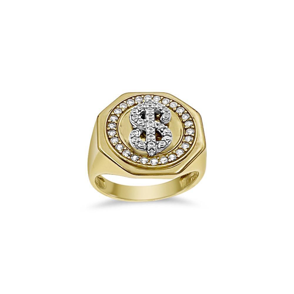 Dollar Sign Signet Octagon Mens Pinky Ring Real 10k Yellow Gold