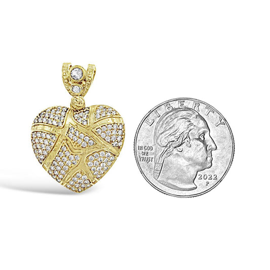 14k Yellow Gold Heart Pendant Love CZ Charm 1.2 inch