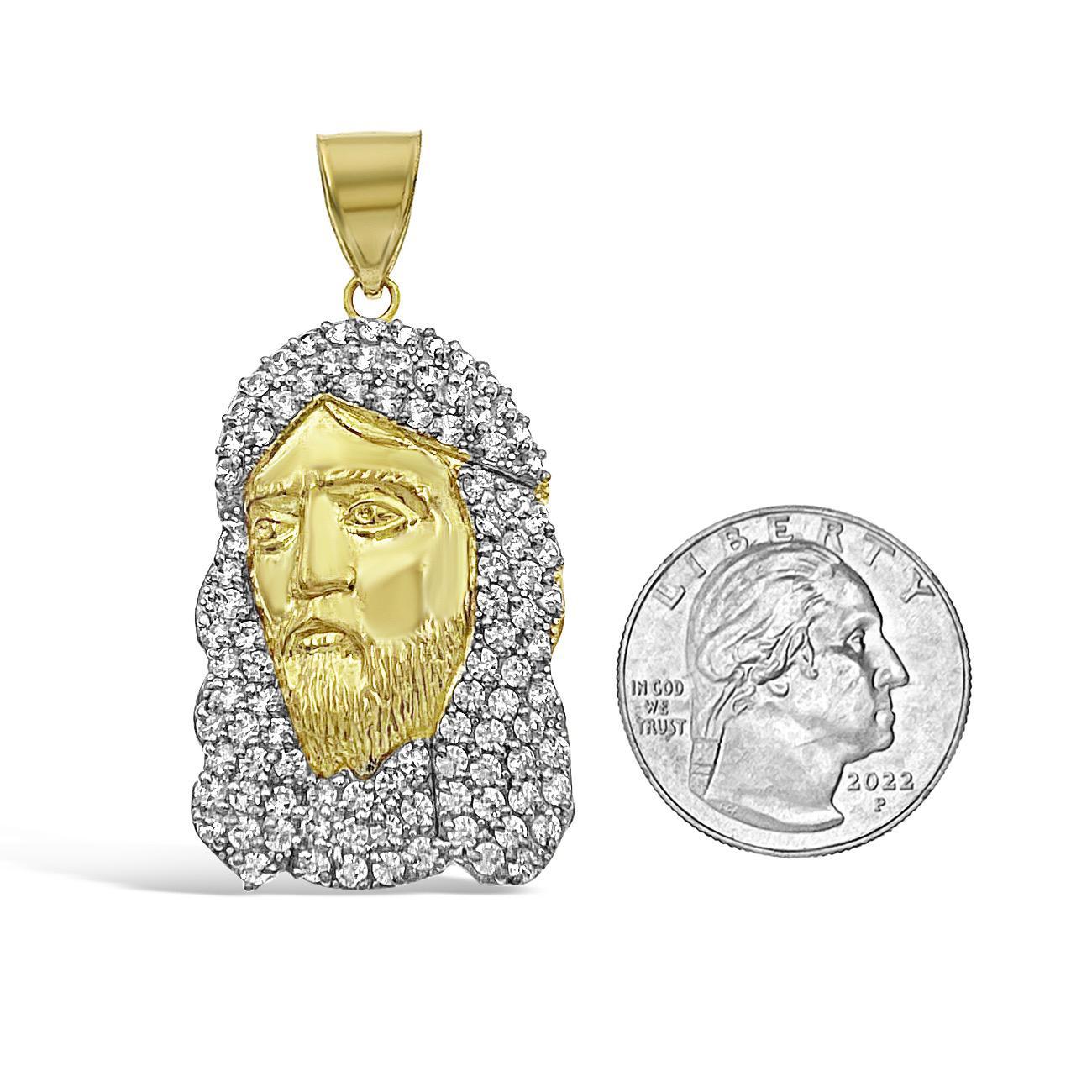 Jesus Head Face Pendant Mens Charm 10k Yellow Gold